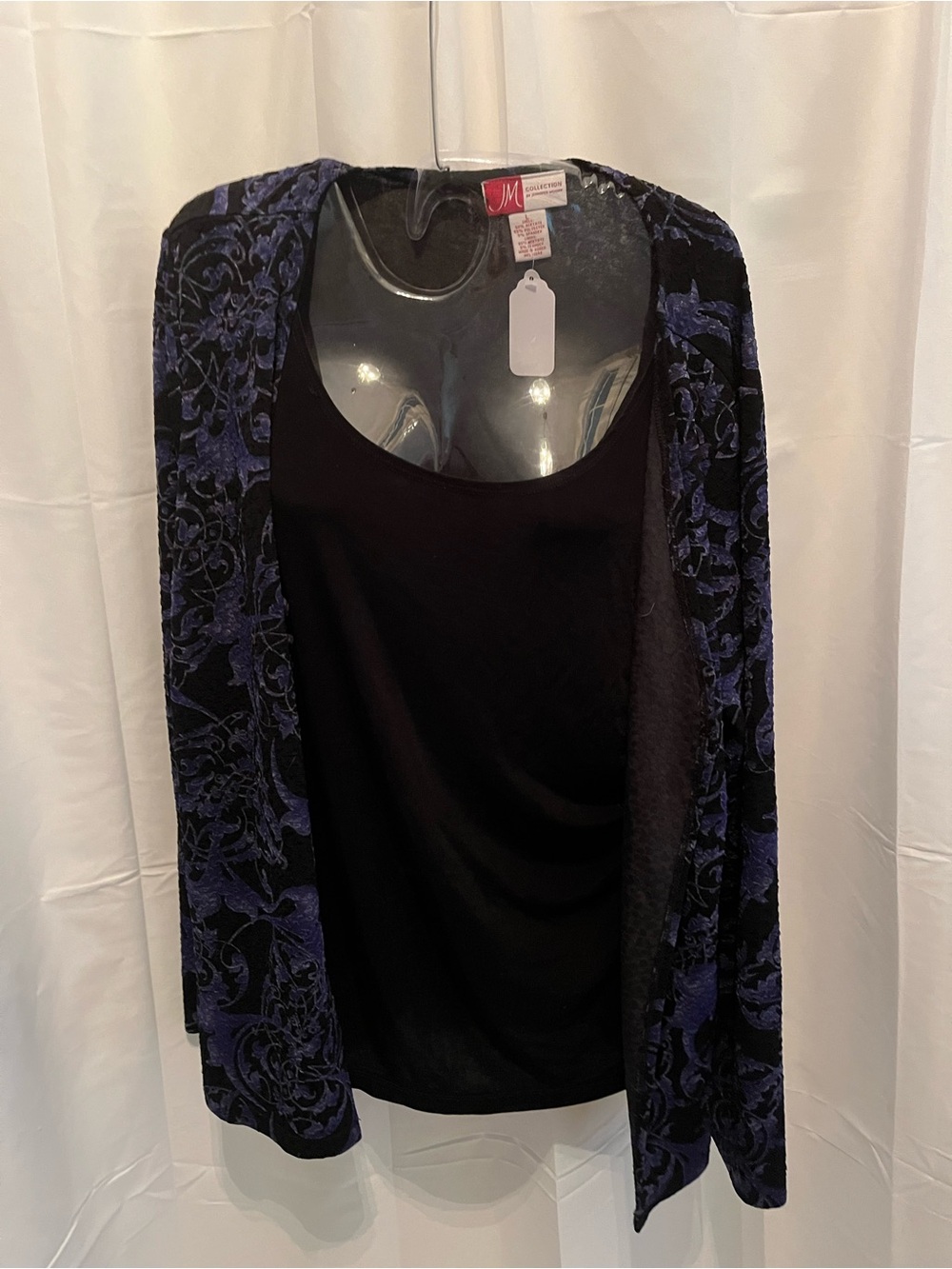JM Collection Black Tank with Black & Purple Burnout Cardigan